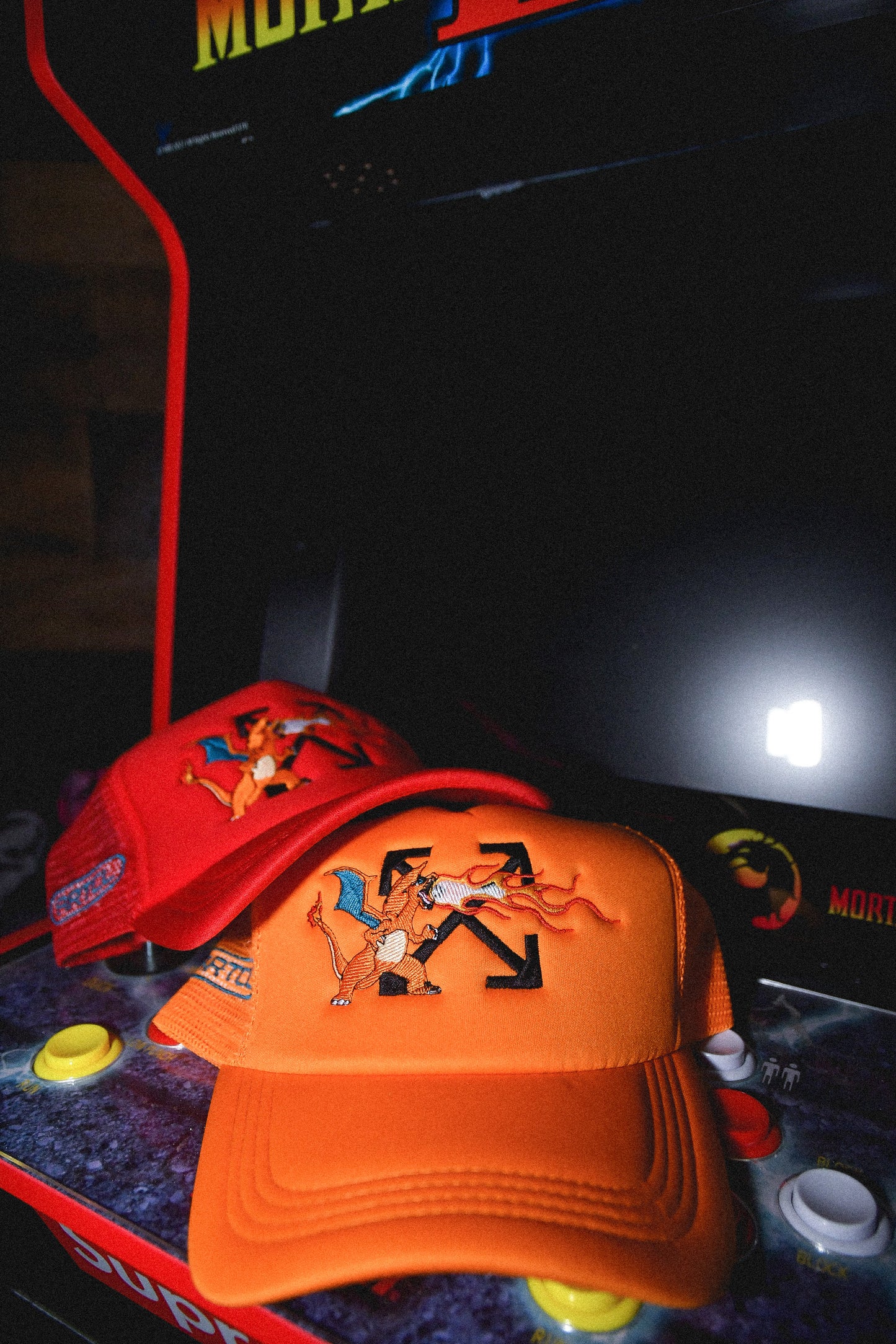 Off white Charizard trucker